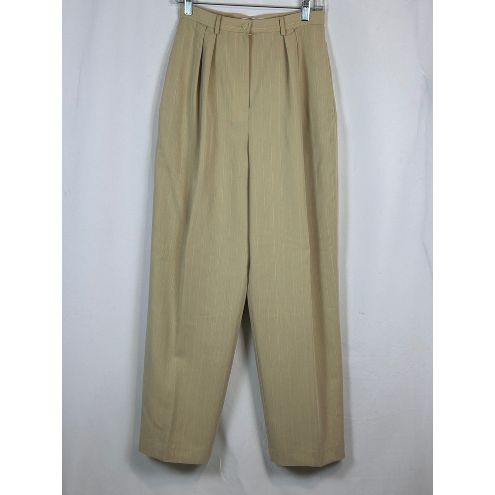 Vintage Liz Claiborne collectionBeige Pinstripe Pleated High Rise Straight Leg 8